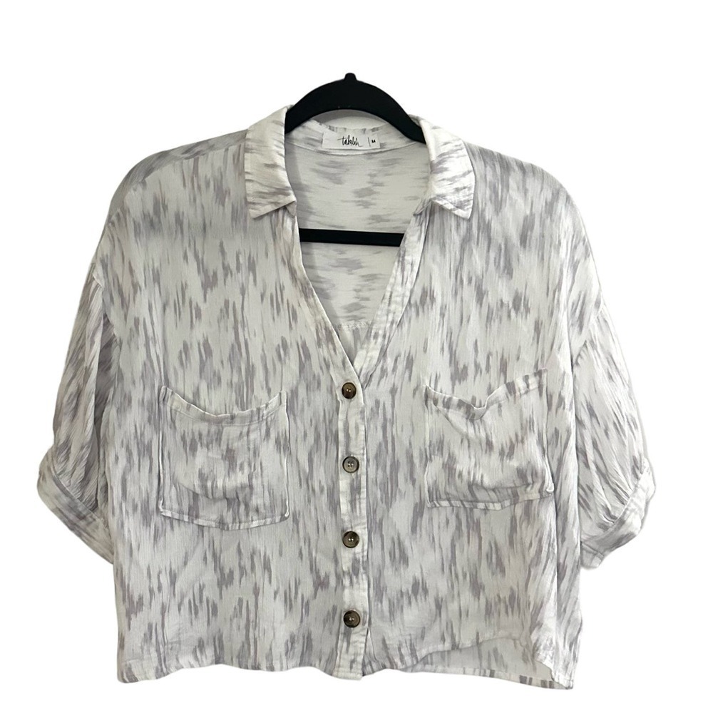 TALULAH Crop Cropped Loose Oversized Fit Button Down Shirt Top Blouse - Medium